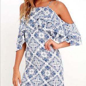 Lulu’s Feeling swell ivory and blue print dress